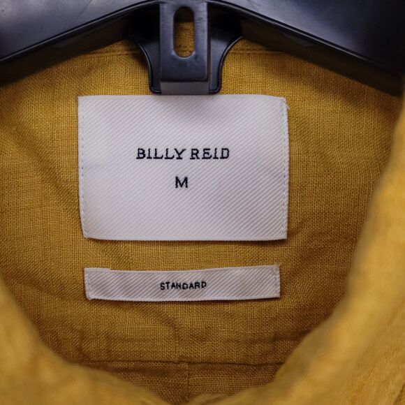 Billy Reid Linen Shirt Mens Medium Yellow Mustard Standard Fit Italy - Picture 9 of 12